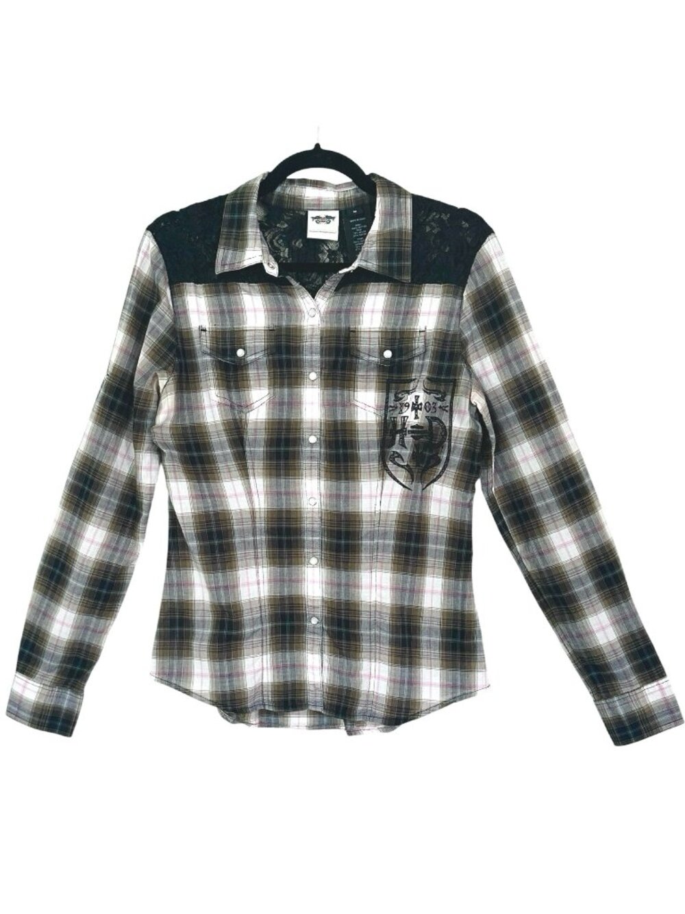Harley-Davidson Plaid Lace Pearl Snap Shirt